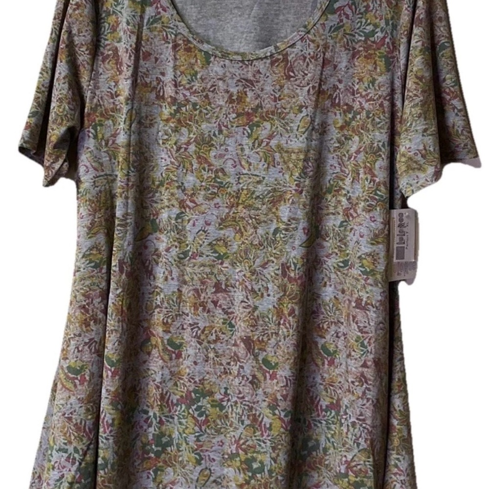 LuLaRoe Floral Print Short Sleeve Tee in Gray, Green, Yellow, Pink